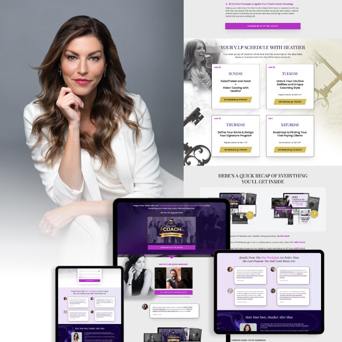 Sales page design and tab mockups for certified coaching program
