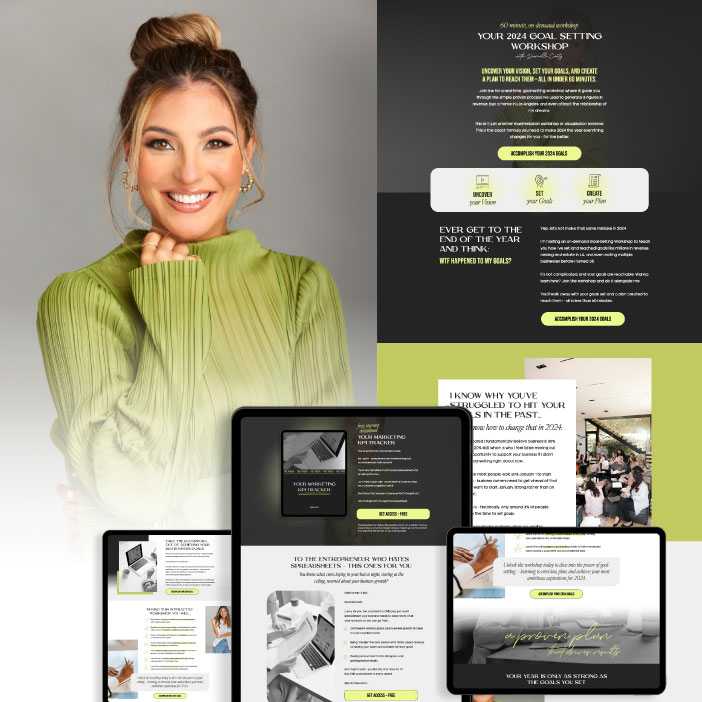 Sales page design and opt-in page layout for marketing coaching workshop