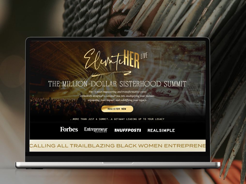 Sales page design displayed on a laptop mockup for a summit event.