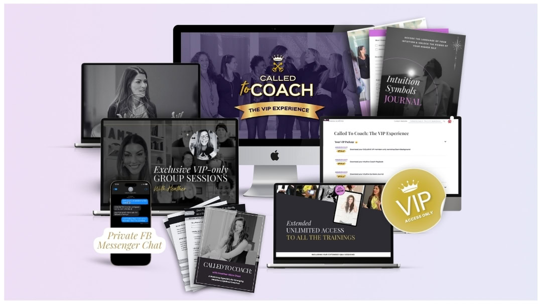 Device mockups of a coaching program sales page highlighting a VIP access only offer.