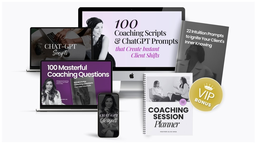 Device mockups of a coaching program sales page highlighting a VIP bonus offer.
