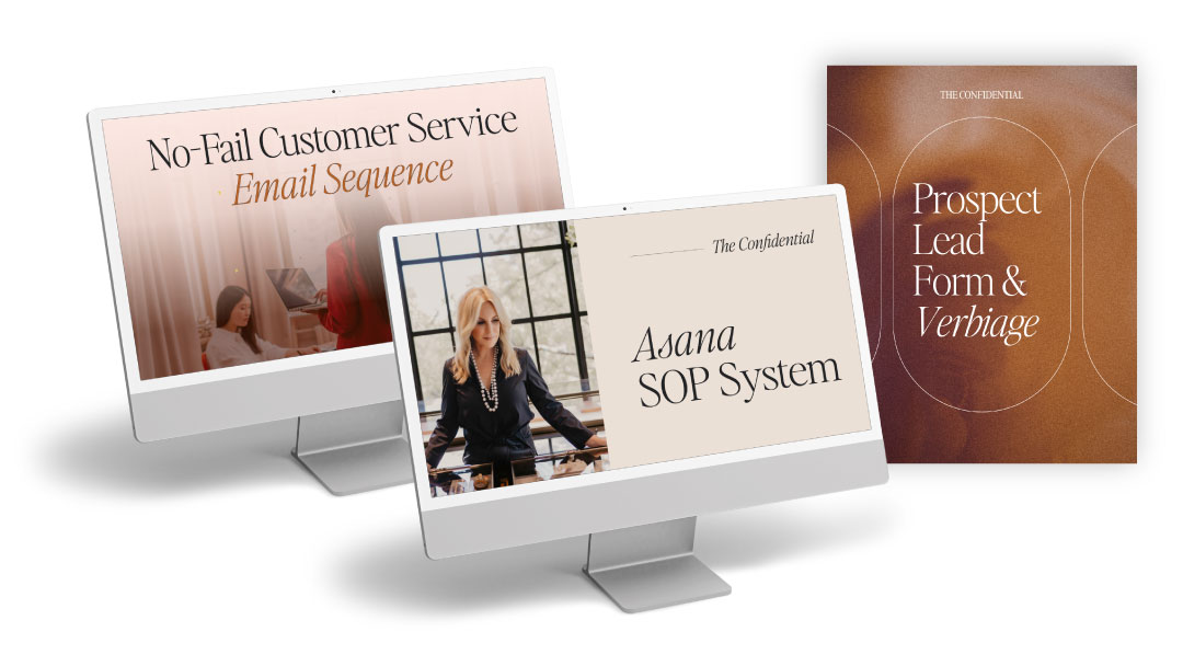 Device mockups showcasing features of a Business coaching program including Prospect form and Asana system.