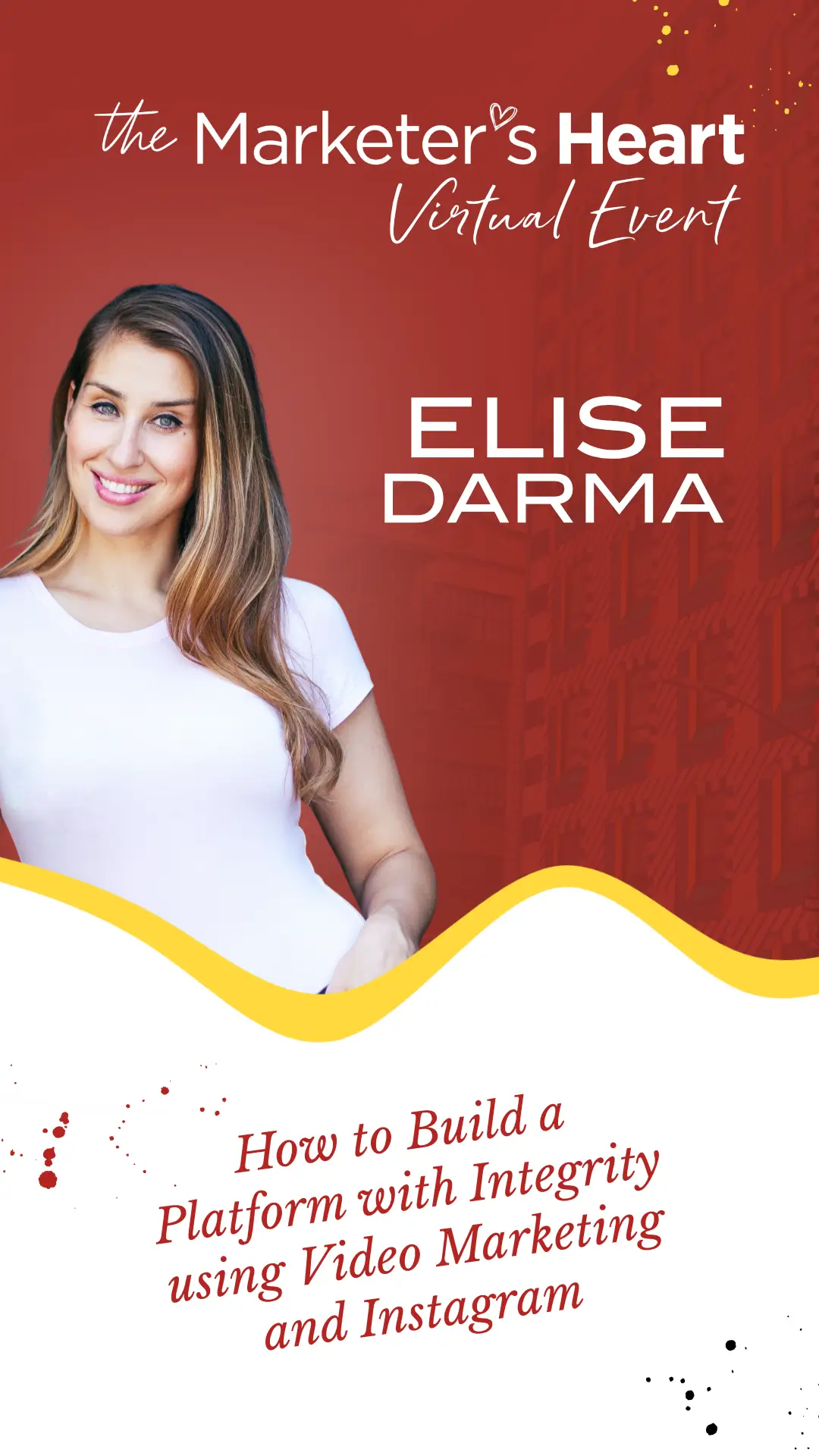 Story-sized graphic with Elise Darma on the left, her speaking topic below, and the virtual event logo at the top.