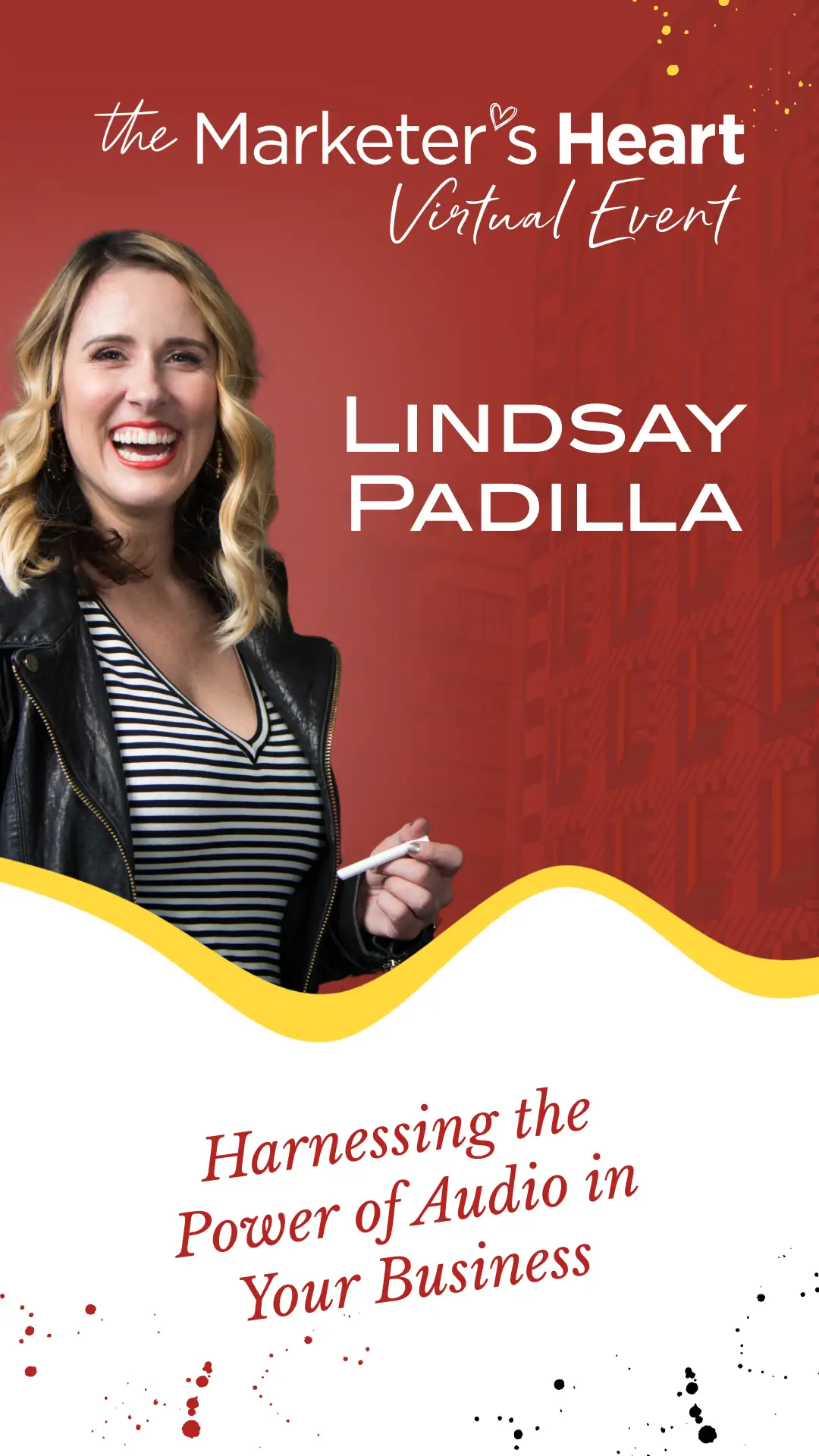 Story-sized graphic with Lindsay Padilla on the left, her speaking topic below, and the virtual event logo at the top.