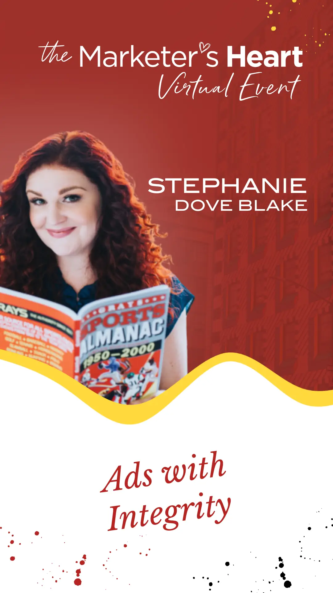 Story-sized graphic with Stephanie Blake on the left, her speaking topic below, and the virtual event logo at the top.